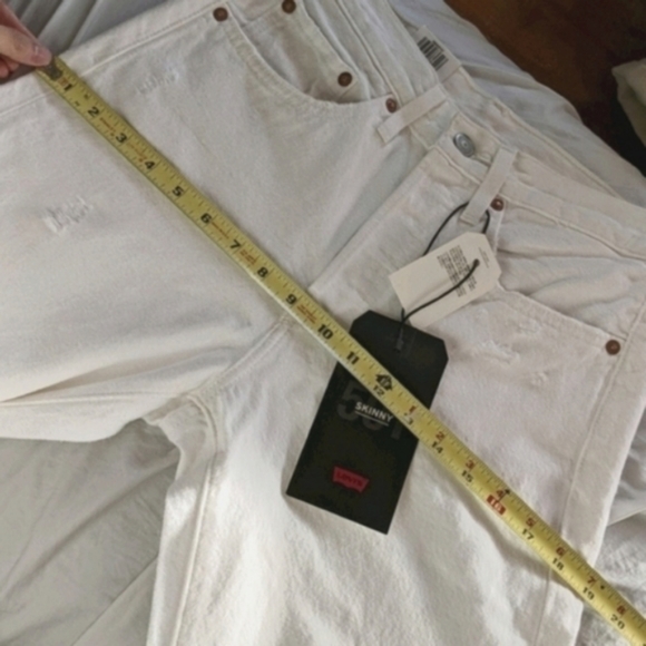 Levi's 501 High Rise Waisted Jeans Distressed White Rigid Denim Pants - Picture 7 of 11